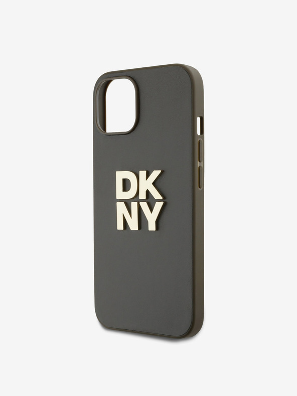 DKNY PU Leather Stack Logo Wrist Strap Back Cover за iPhone 14 Brown DKNY