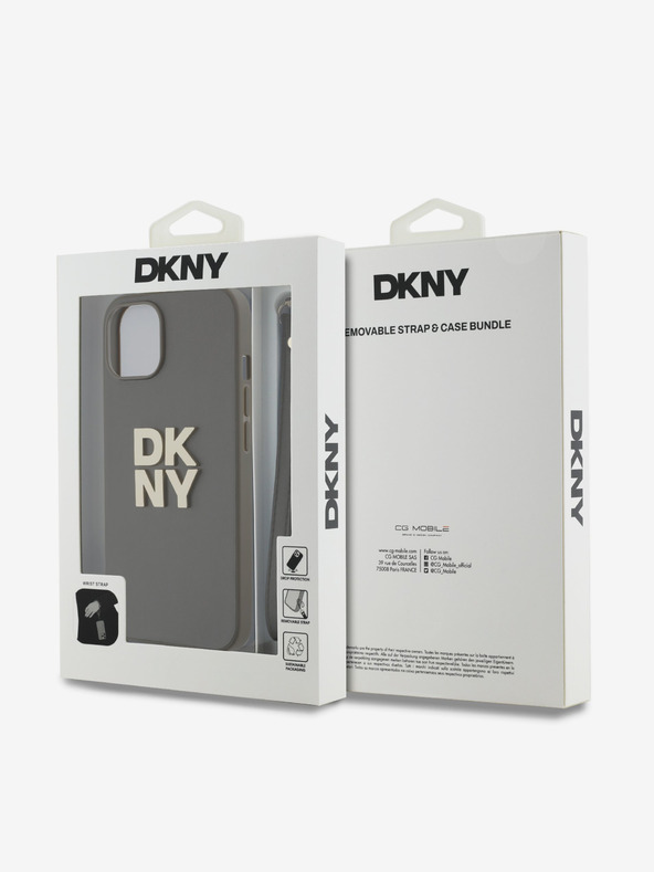 DKNY PU Leather Stack Logo Wrist Strap Back Cover за iPhone 14 Brown DKNY