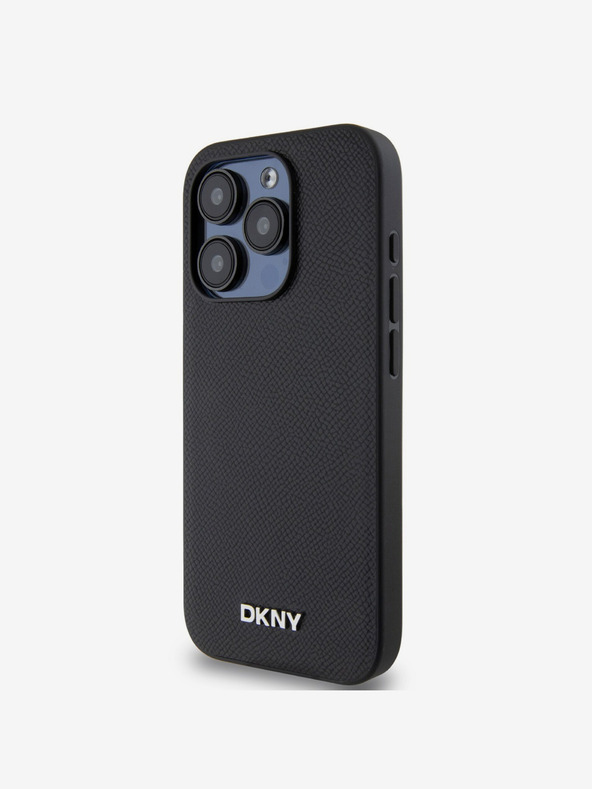 DKNY PU Leather Silver Metal Logo Magsafe Back Cover за iPhone 15 Pro Max Black DKNY