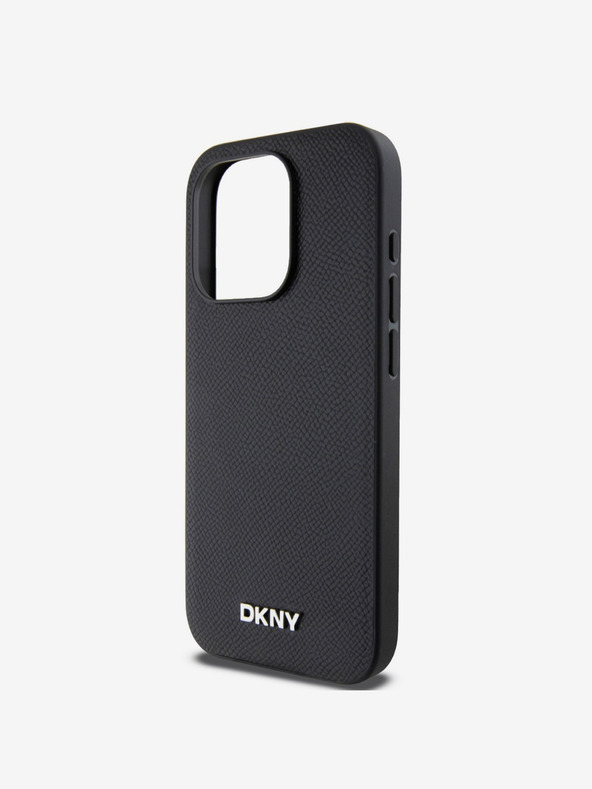 DKNY PU Leather Silver Metal Logo Magsafe Back Cover за iPhone 15 Pro Max Black DKNY
