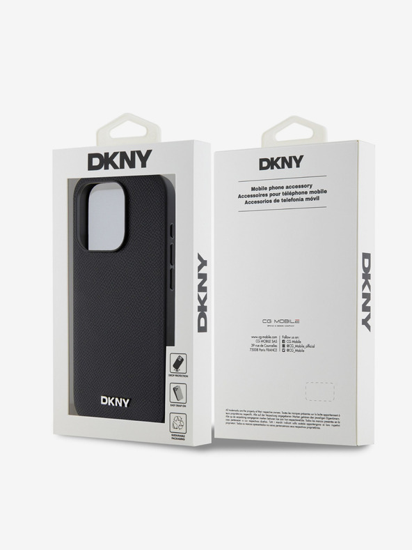 DKNY PU Leather Silver Metal Logo Magsafe Back Cover за iPhone 15 Pro Max Black DKNY
