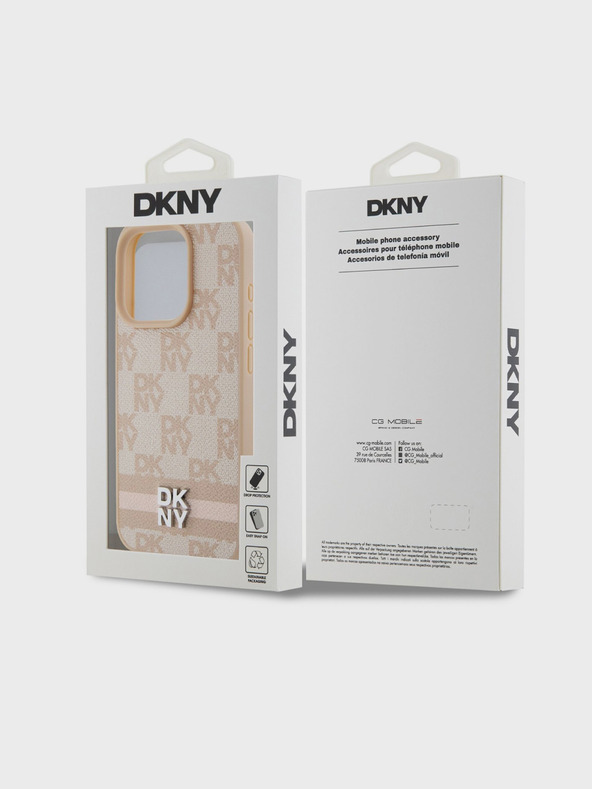 DKNY Заден капак от карирана кожа с шарка и райе за iPhone 13 Pro Pink DKNY