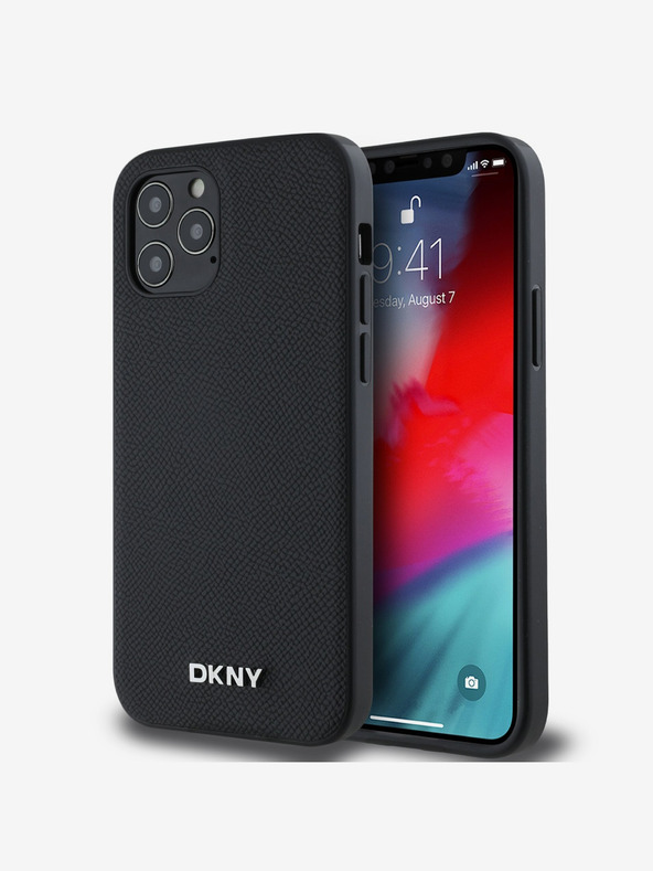 DKNY PU кожа сребристо метално лого Magsafe заден капак за iPhone 12/12 Pro черен DKNY
