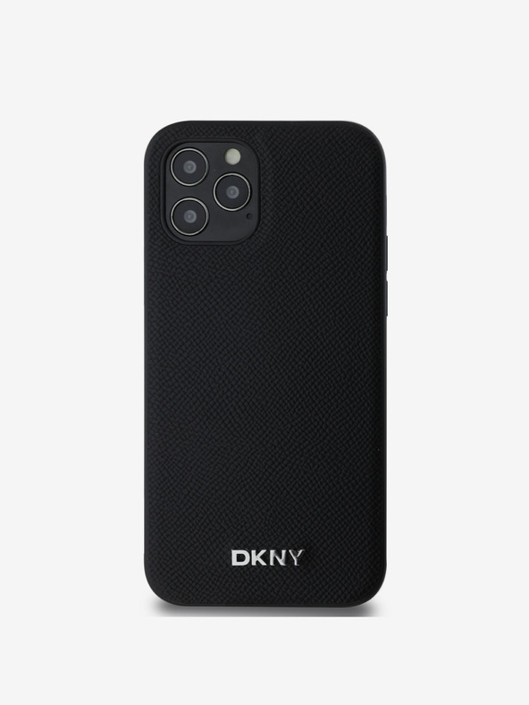 DKNY PU кожа сребристо метално лого Magsafe заден капак за iPhone 12/12 Pro черен DKNY
