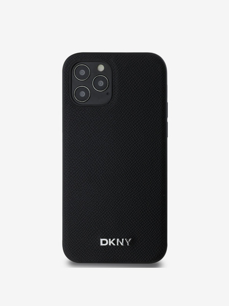 DKNY PU кожа сребристо метално лого Magsafe заден капак за iPhone 12/12 Pro черен DKNY