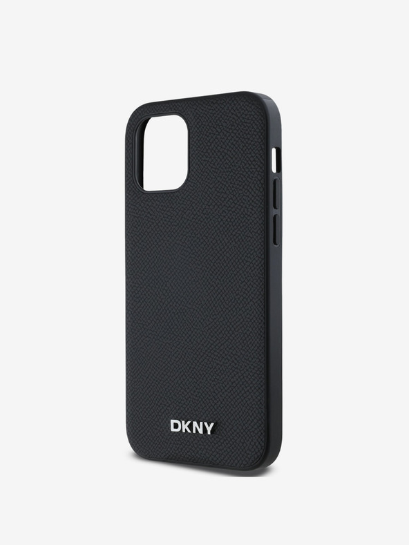 DKNY PU кожа сребристо метално лого Magsafe заден капак за iPhone 12/12 Pro черен DKNY