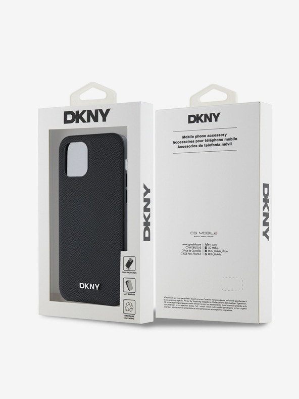 DKNY PU кожа сребристо метално лого Magsafe заден капак за iPhone 12/12 Pro черен DKNY