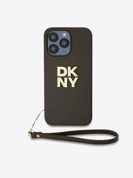 DKNY PU Leather Stack Logo Wrist Strap Back Cover за iPhone 14 Pro Brown DKNY