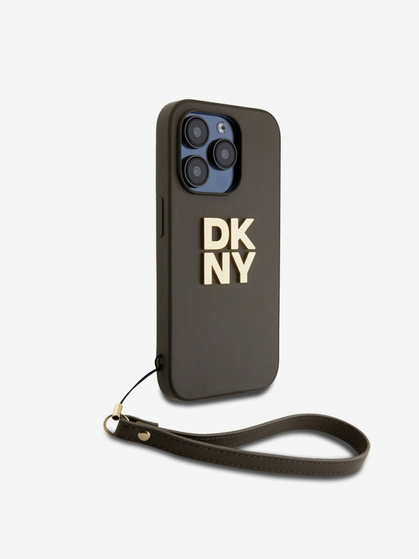 DKNY PU Leather Stack Logo Wrist Strap Back Cover за iPhone 14 Pro Brown DKNY