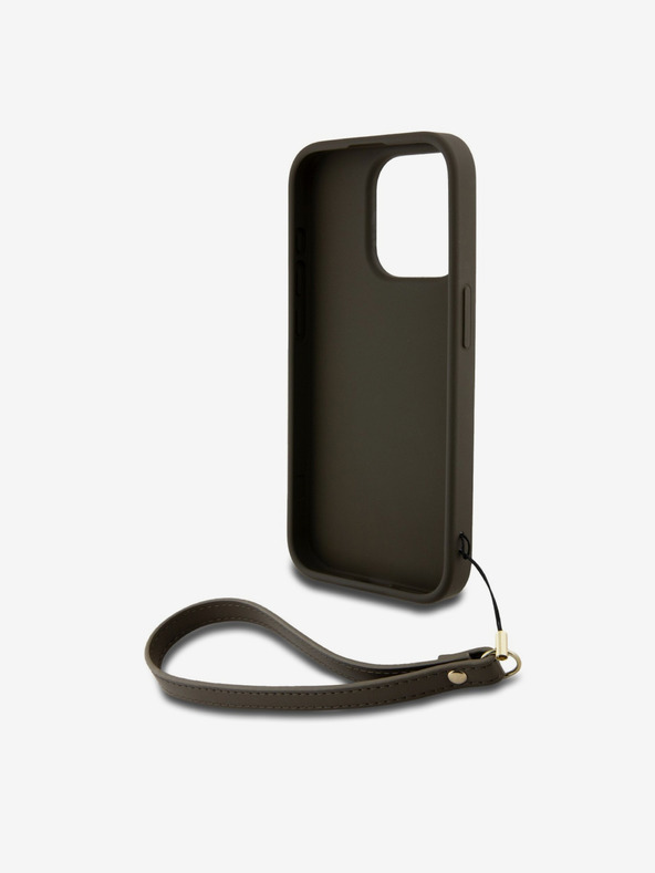 DKNY PU Leather Stack Logo Wrist Strap Back Cover за iPhone 14 Pro Brown DKNY