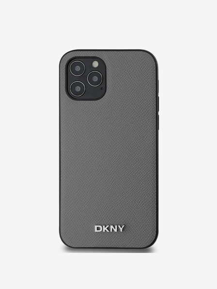 DKNY PU Leather Silver Metal Logo Magsafe Back Cover за iPhone 12/12 Pro Grey DKNY