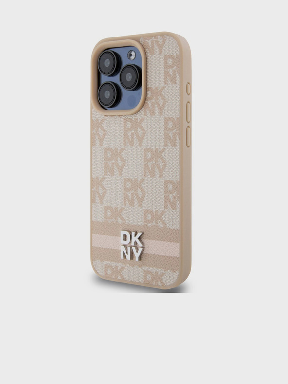 DKNY Заден капак от PU кожа с кариран десен и райе за iPhone 13 Pro Max Pink DKNY