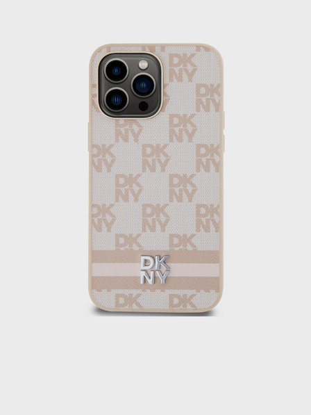 DKNY Заден капак от карирана кожа с шарка и райе за iPhone 15 Pro Max Pink DKNY