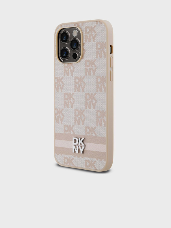 DKNY Заден капак от карирана кожа с шарка и райе за iPhone 15 Pro Max Pink DKNY
