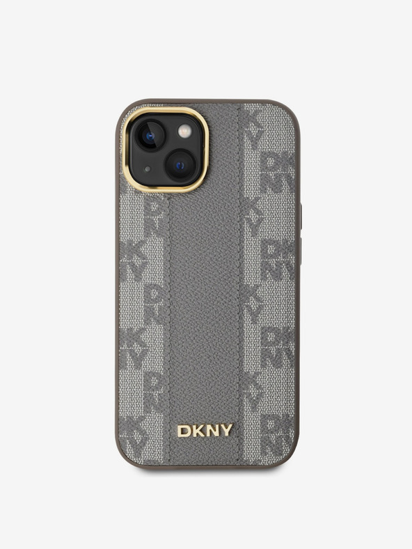 DKNY PU Кожа с кариран модел Magsafe заден капак за iPhone 15 Max Pro Beige DKNY