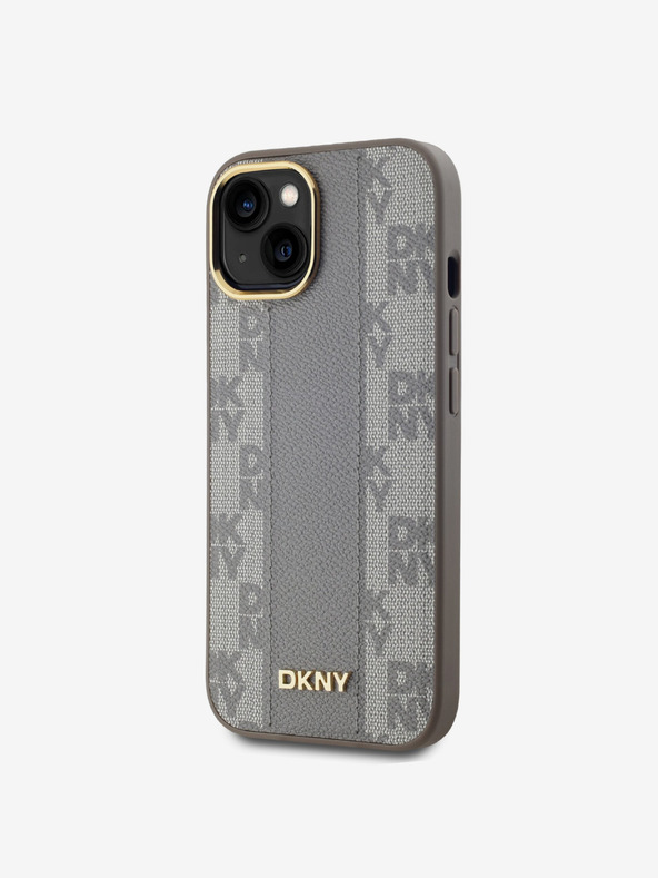 DKNY PU Кожа с кариран модел Magsafe заден капак за iPhone 15 Max Pro Beige DKNY