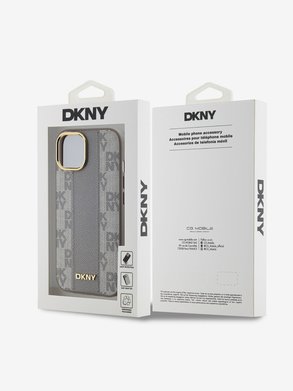 DKNY PU Кожа с кариран модел Magsafe заден капак за iPhone 15 Max Pro Beige DKNY