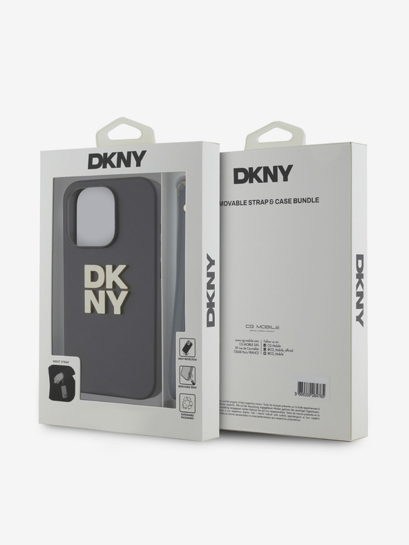 DKNY PU Leather Stack Logo Wrist Strap Back Cover за iPhone 14 Pro Black DKNY