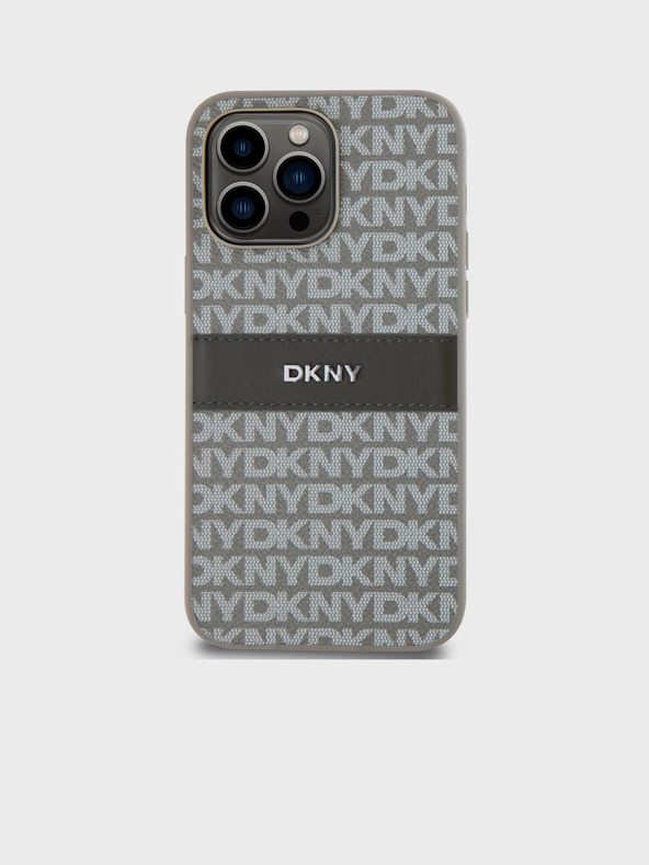 DKNY PU Leather Repeat Pattern Tonal Stripe Back Cover за iPhone 14 Pro Beige DKNY