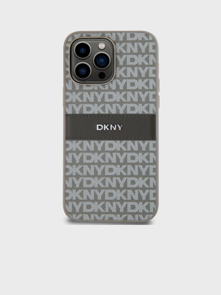 DKNY PU Leather Repeat Pattern Tonal Stripe Back Cover за iPhone 14 Pro Beige DKNY