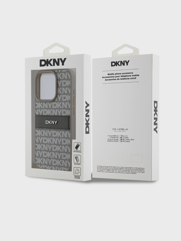 DKNY PU Leather Repeat Pattern Tonal Stripe Back Cover за iPhone 14 Pro Beige DKNY