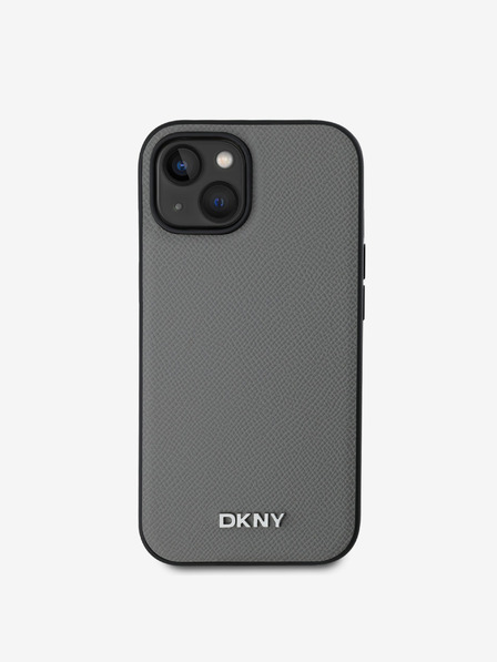 DKNY PU Leather Silver Metal Logo Magsafe Back Cover за iPhone 15 Grey DKNY