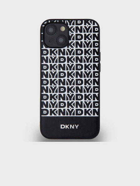 DKNY PU Кожа с повтарящ се десен на долната част на лентата MagSafe заден капак за iPhone 13 Black DKNY