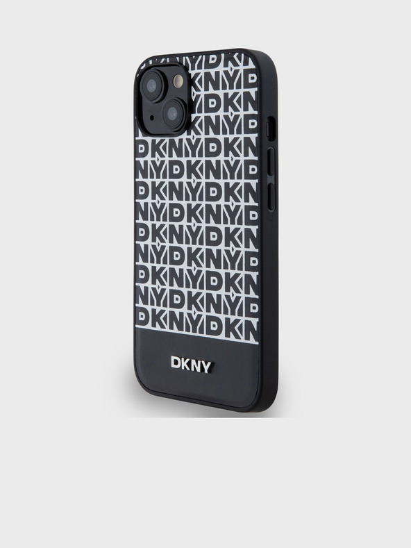 DKNY PU Кожа с повтарящ се десен на долната част на лентата MagSafe заден капак за iPhone 13 Black DKNY