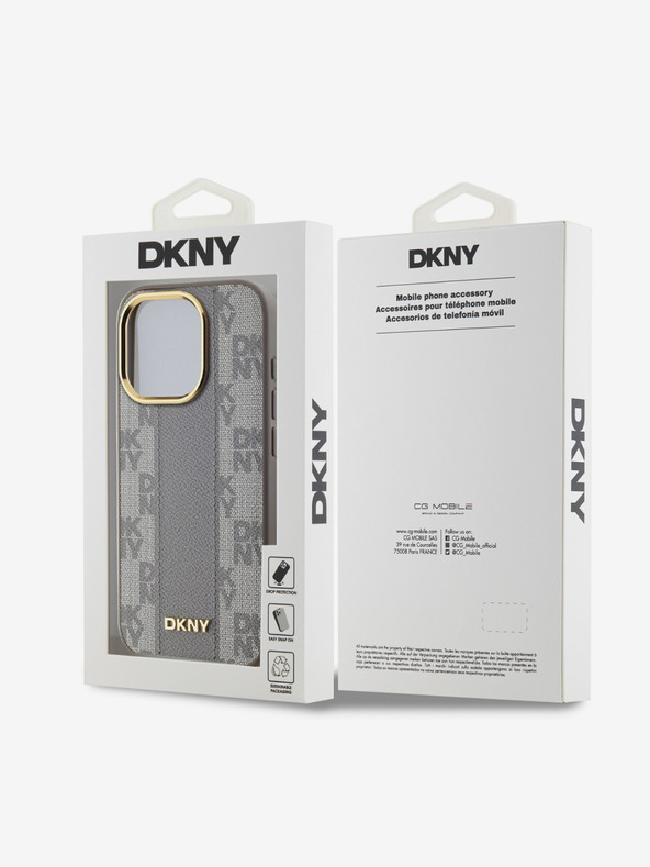 DKNY PU кожа с кариран модел Magsafe заден капак за iPhone 15 Pro бежов DKNY