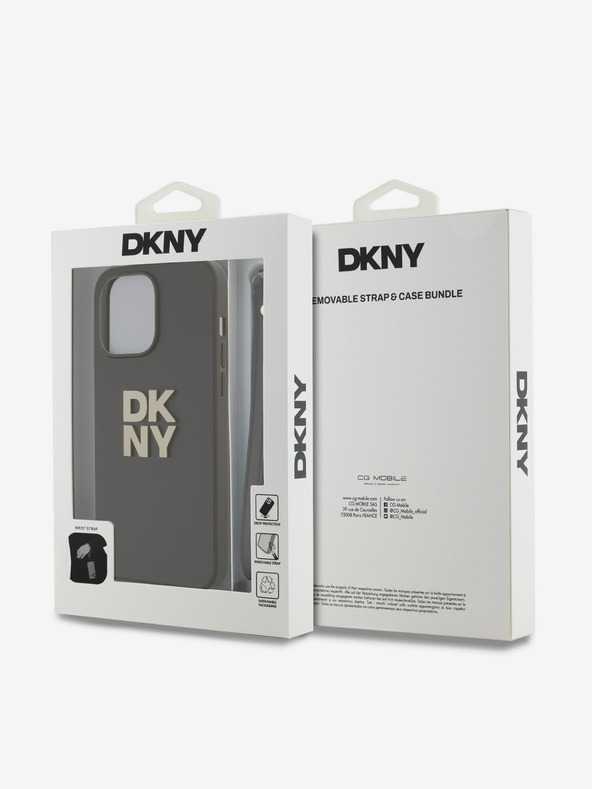 DKNY PU Leather Stack Logo Wrist Strap Back Cover за iPhone 15 Pro Brown DKNY