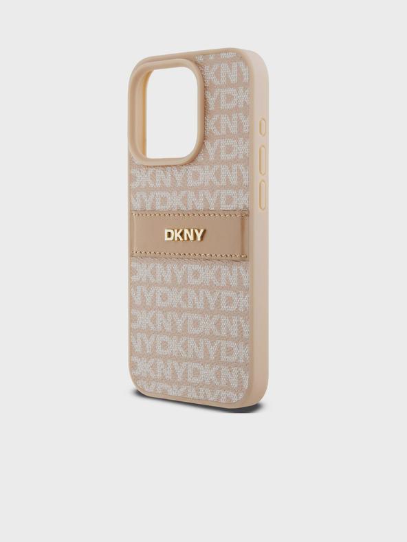 DKNY PU Leather Repeat Pattern Tonal Stripe Back Cover за iPhone 14 Pro Pink DKNY