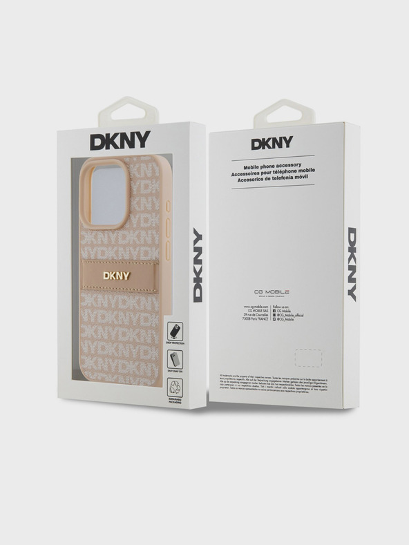DKNY PU Leather Repeat Pattern Tonal Stripe Back Cover за iPhone 14 Pro Pink DKNY