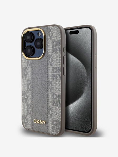 DKNY PU Кожа с кариран модел Magsafe заден капак за iPhone 15 Pro Max Beige DKNY