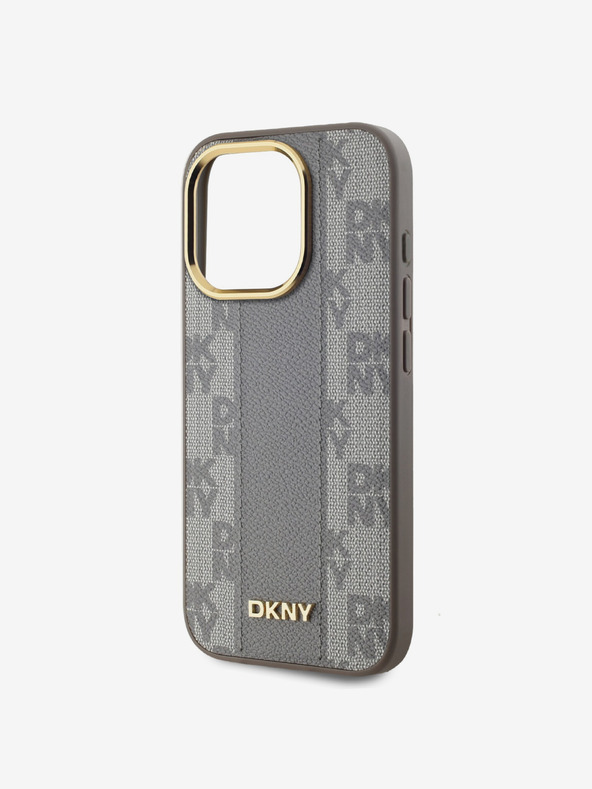 DKNY PU Кожа с кариран модел Magsafe заден капак за iPhone 15 Pro Max Beige DKNY