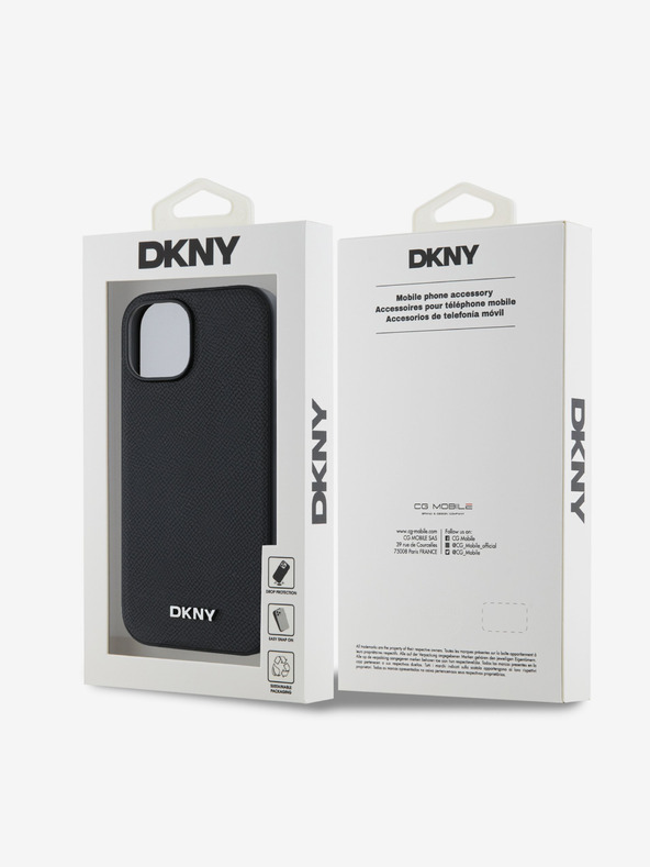 DKNY PU Leather Silver Metal Logo Magsafe Back Cover за iPhone 14 Black DKNY