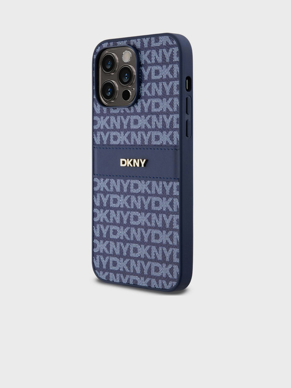 DKNY PU Leather Repeat Pattern Tonal Stripe Back Cover за iPhone 14 Pro Blue DKNY