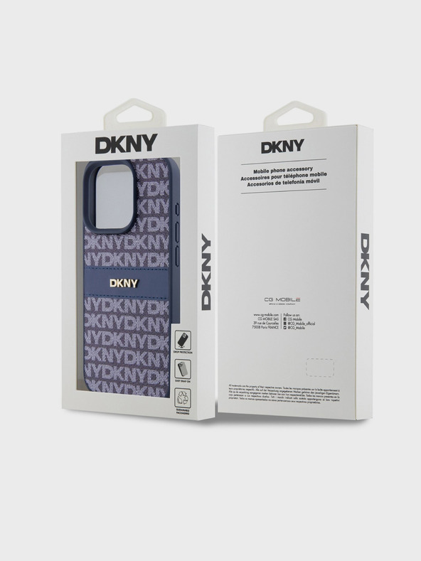 DKNY PU Leather Repeat Pattern Tonal Stripe Back Cover за iPhone 14 Pro Blue DKNY