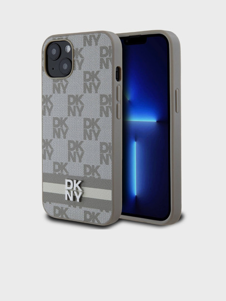 DKNY PU кожа Кариран модел и райе заден капак за iPhone 13 Бежов DKNY