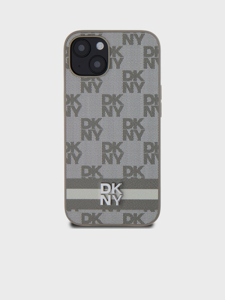 DKNY PU кожа Кариран модел и райе заден капак за iPhone 13 Бежов DKNY