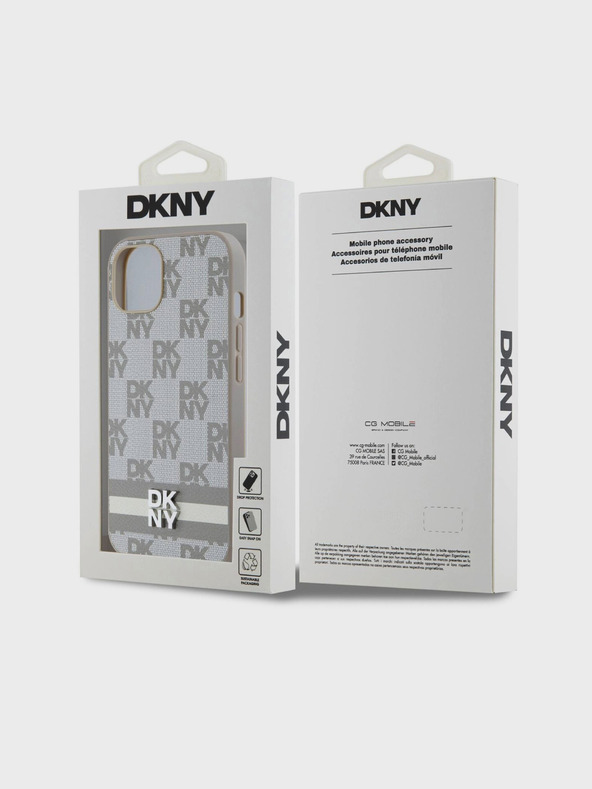 DKNY PU кожа Кариран модел и райе заден капак за iPhone 13 Бежов DKNY