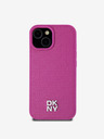 DKNY PU кожа с повтарящ се десен и лого на стека Magsafe заден капак за iPhone 15 Pink DKNY