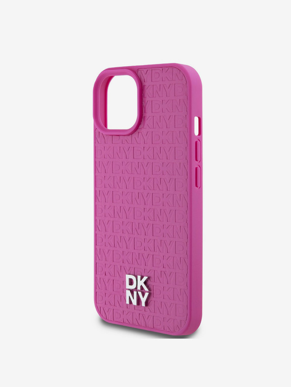 DKNY PU кожа с повтарящ се десен и лого на стека Magsafe заден капак за iPhone 15 Pink DKNY