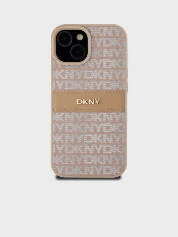 DKNY PU Leather Repeat Pattern Tonal Stripe Back Cover за iPhone 15 Pink DKNY