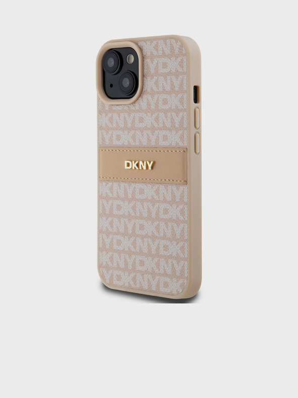 DKNY PU Leather Repeat Pattern Tonal Stripe Back Cover за iPhone 15 Pink DKNY