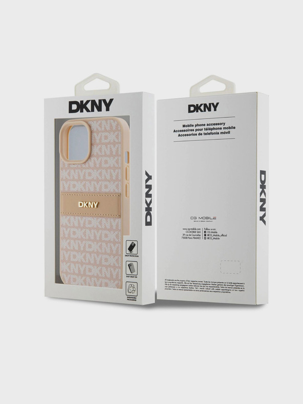 DKNY PU Leather Repeat Pattern Tonal Stripe Back Cover за iPhone 15 Pink DKNY