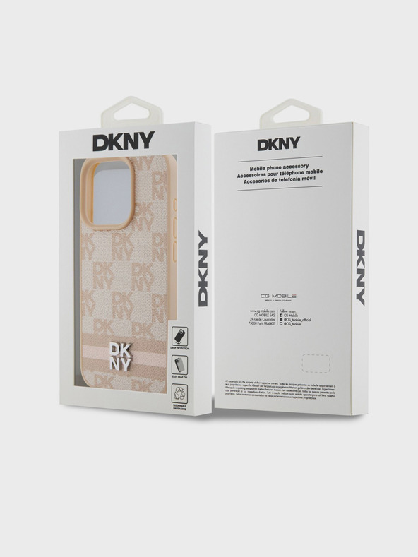 DKNY Заден капак от карирана кожа с шарка и райе за iPhone 15 Pro Pink DKNY
