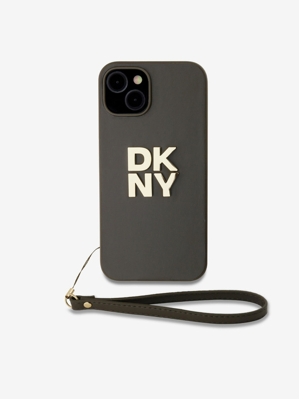 DKNY PU Leather Stack Logo Wrist Strap Back Cover за iPhone 13 Brown DKNY