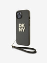 DKNY PU Leather Stack Logo Wrist Strap Back Cover за iPhone 13 Brown DKNY