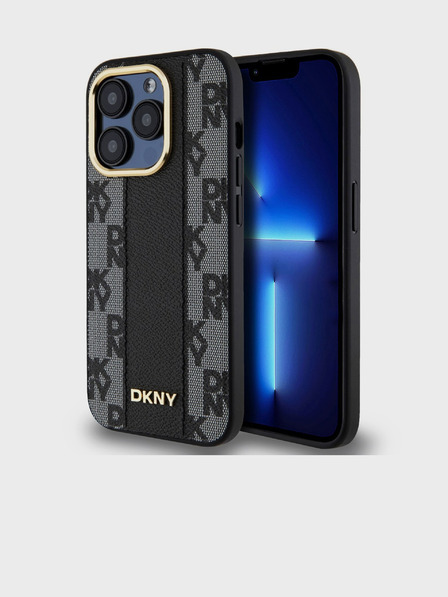 DKNY PU кожа кариран модел Magsafe заден капак за iPhone 15 Pro черен DKNY
