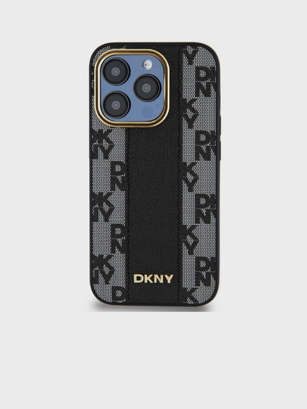 DKNY PU кожа кариран модел Magsafe заден капак за iPhone 15 Pro черен DKNY